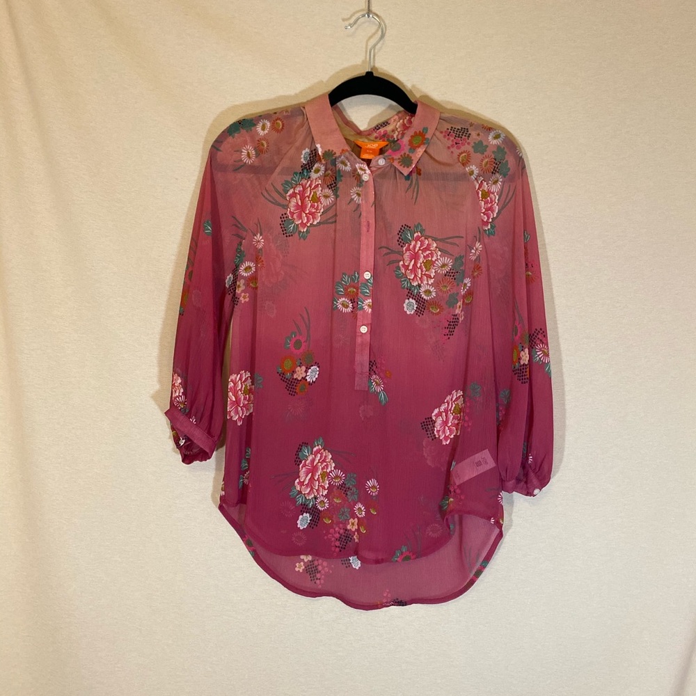 Half Button Down Floral Tunic
